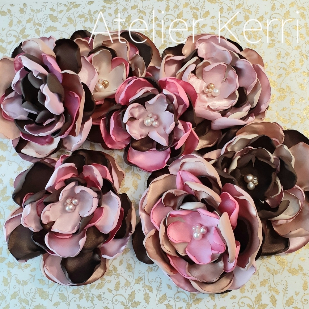 7pc Chocolate Autumn Blush Satin Flower Set - Picture 4 of 10